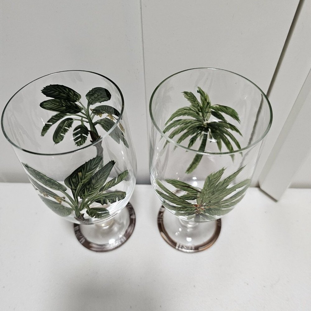 2 Florida Marketplace Palm Island Water Ice Tea Goblets 6.75" handpainted tree - Picture 5 of 9
